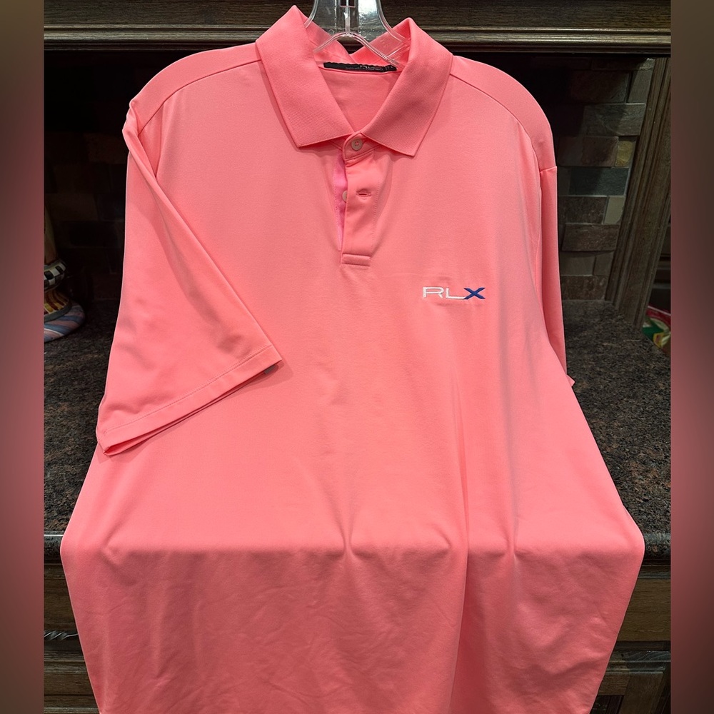 Ralph Lauren RLX neon pink/ coral golf shirt size Large.
